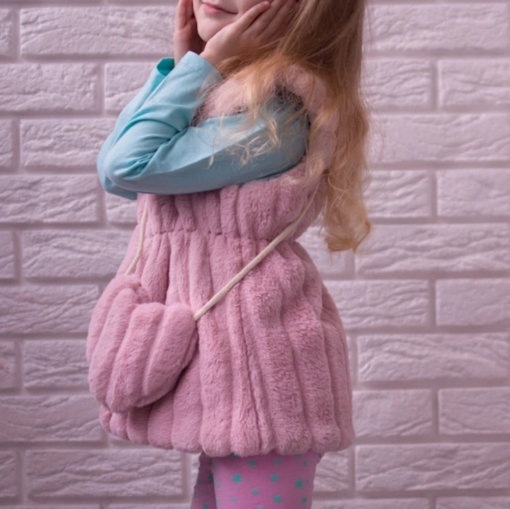 Last 2!Fur Vest With Purse Bag Outerwear Coat Girl